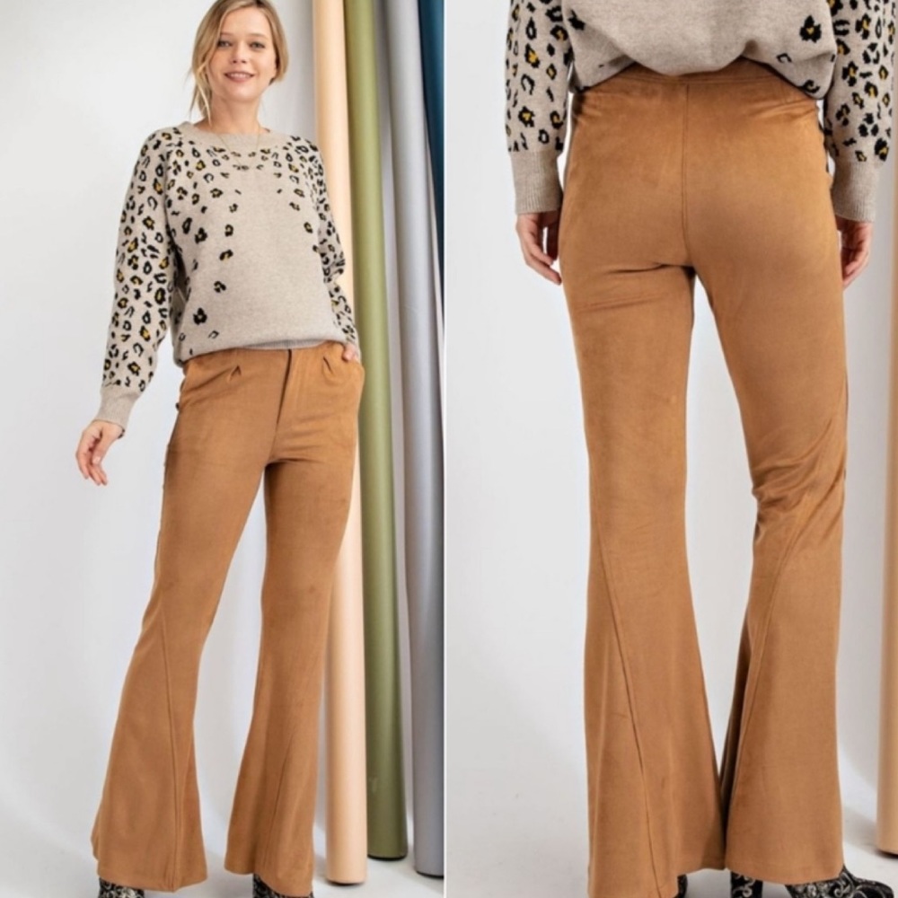 🤎LAST1️⃣🤎New Easel Soft Faux Suede Trendy Bell Bottom Pants - Picture 2 of 6